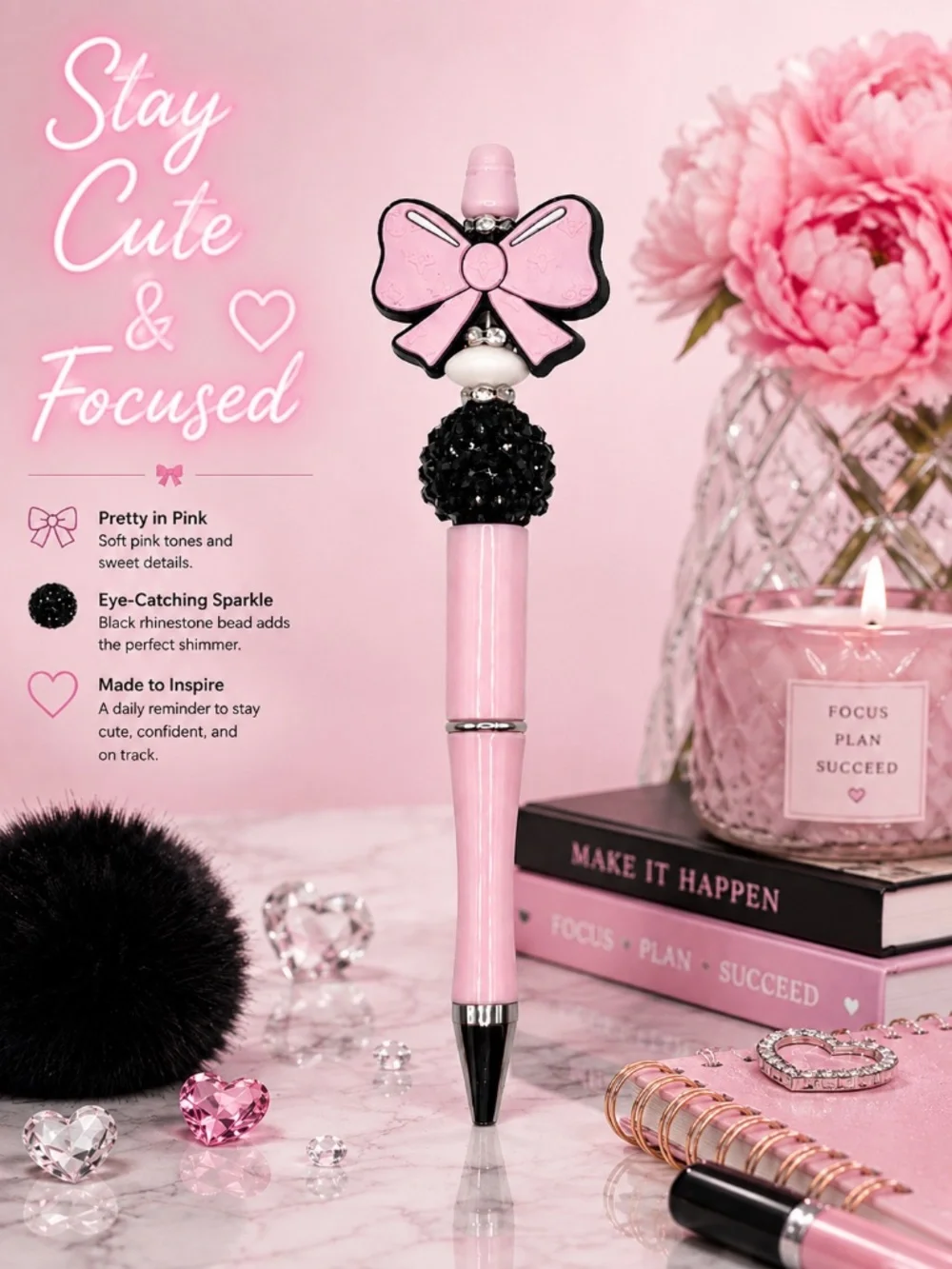 Pink Bow Sparkle Pen